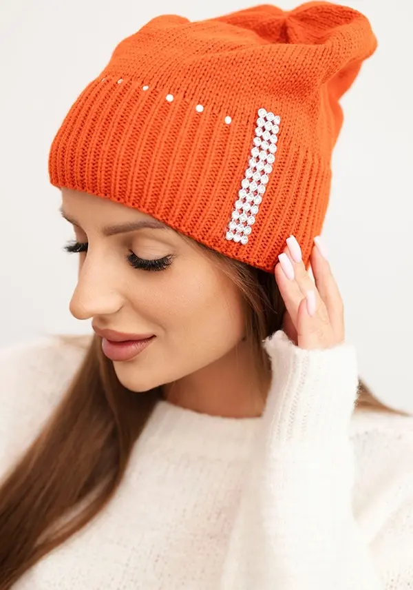 Kesi Kesi Women's winter wool hat with rhinestones K453 orange