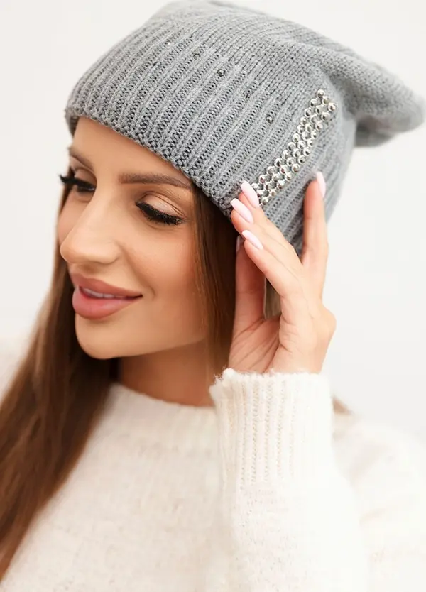Kesi Kesi Women's winter wool hat with zirconia K453 gray