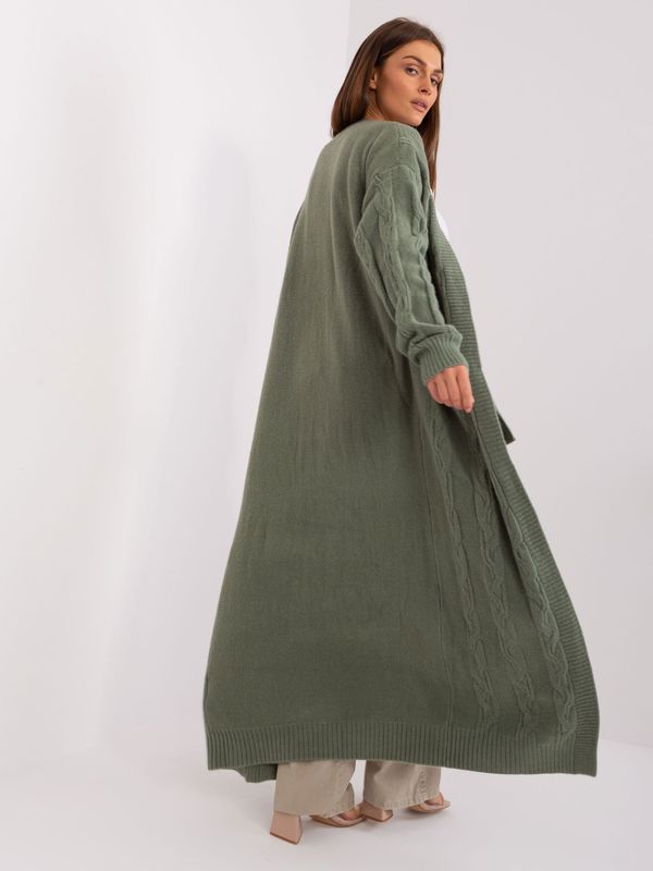 Fashionhunters Khaki long cardigan with pockets