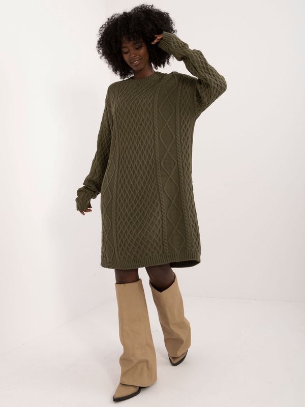 Fashionhunters Khaki loose knitted dress