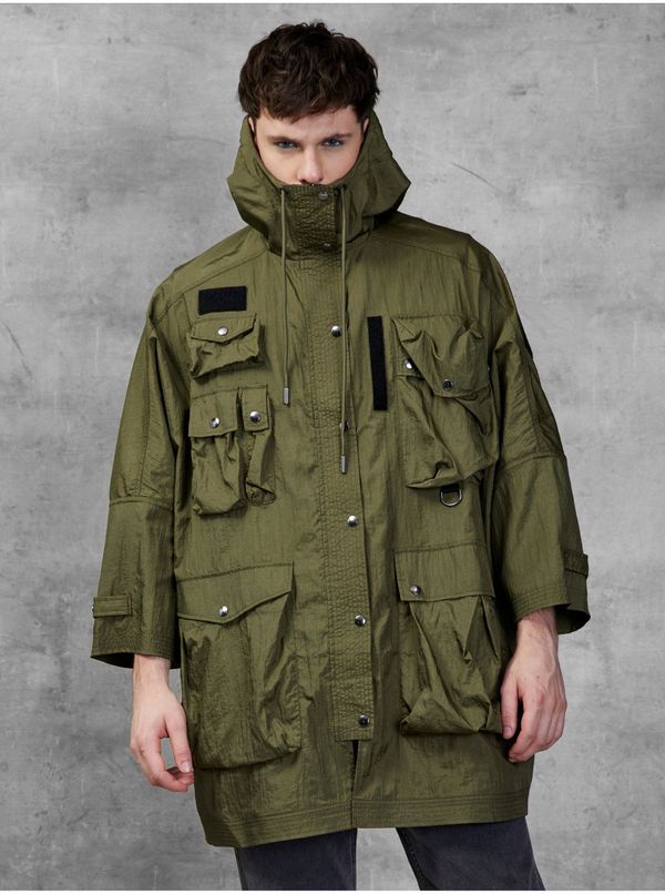 Diesel Khaki Men's Oversize Lightweight Hooded Jacket with Diesel Pockets - Men's
