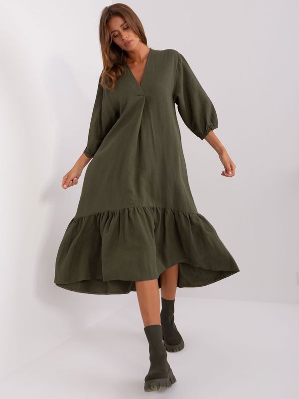 Fashionhunters Khaki midi dress with ruffle ZULUNA