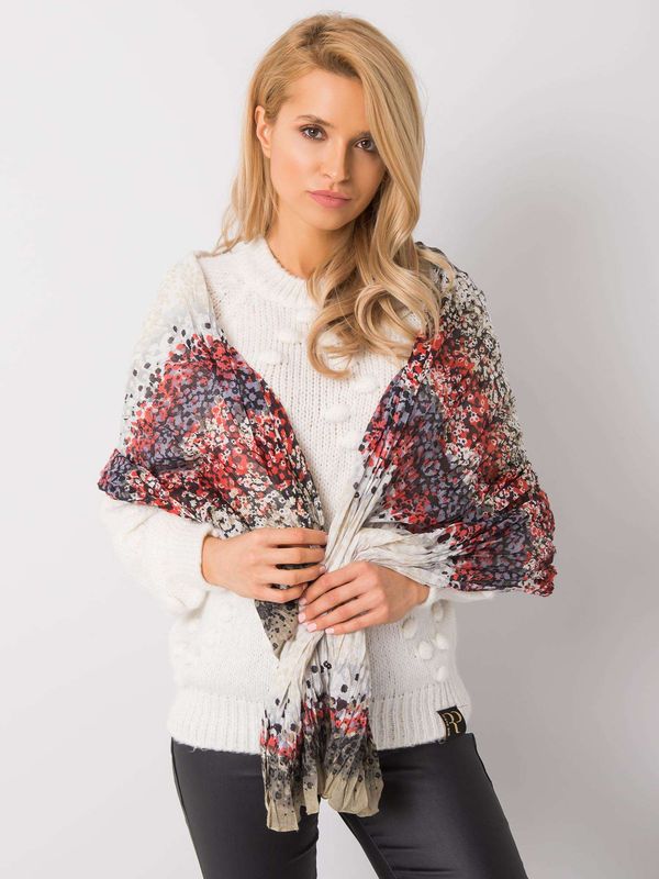 Fashionhunters Khaki - Red Patterned Shawl