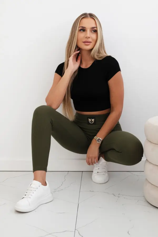 Kesi Khaki ribbed leggings with a high waist