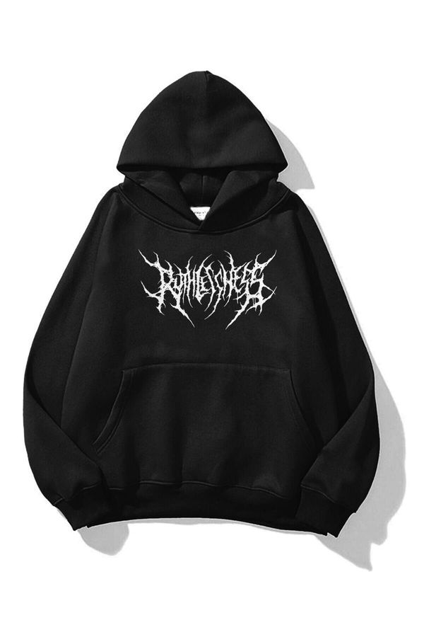 Know Know Unisex Black Gothic Ruthless Printed Hooded Sweatshirt Hoodie