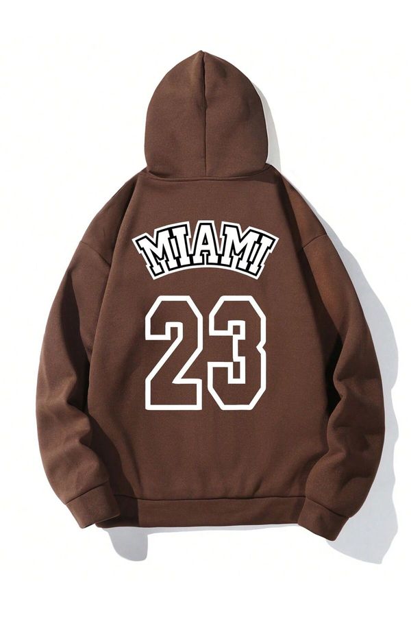 Know Know Unisex Brown Miami 23 Printed Hoodie Sweatshirt