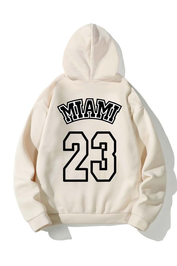 Know Know Unisex Ecru Miami 23 Printed Hoodie with Sweatshirt.