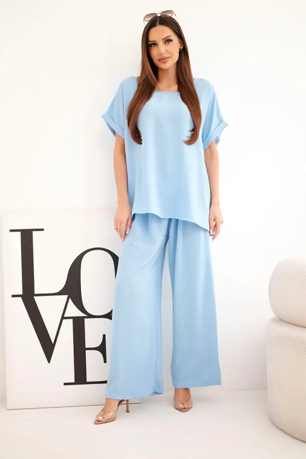 Kesi Włoski Комплект за жени Kesi plus size: топ и широки панталони, син