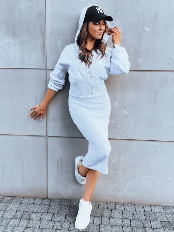 DStreet Komplet damski prążkowana sukienka midi i bluza MISTI szary Dstreet