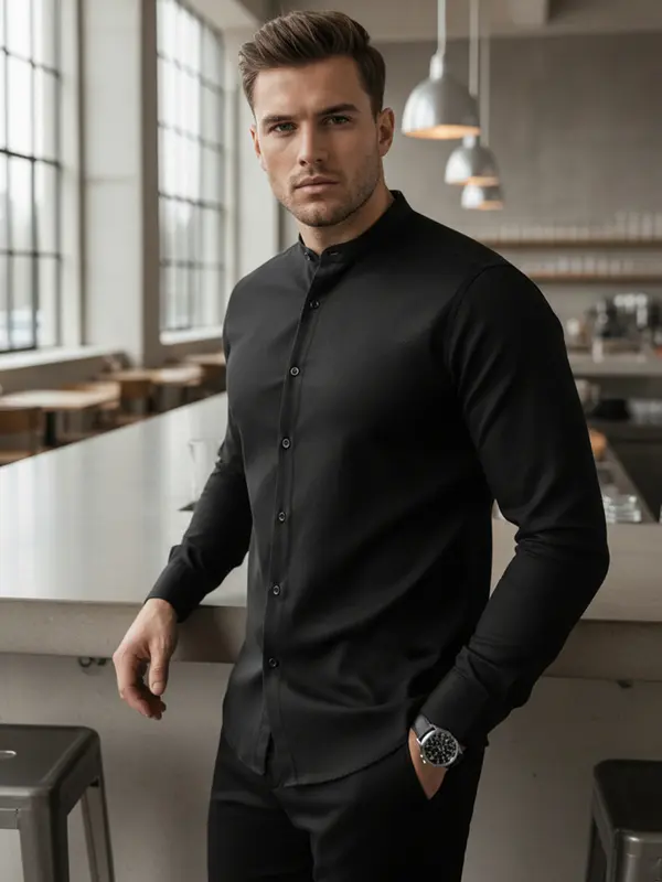 DStreet Koszula męska casualowa czarna z stójką Dstreet