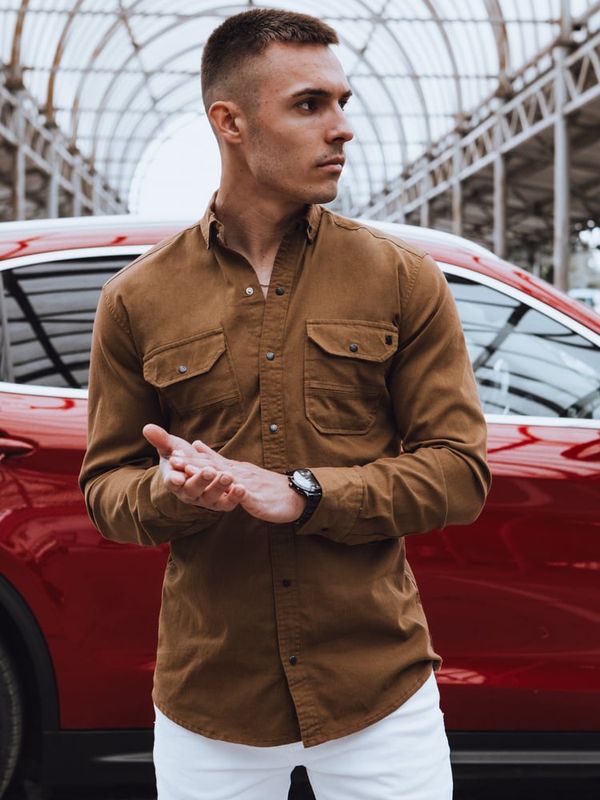 DStreet Koszula męska jeansowa brązowa Dstreet