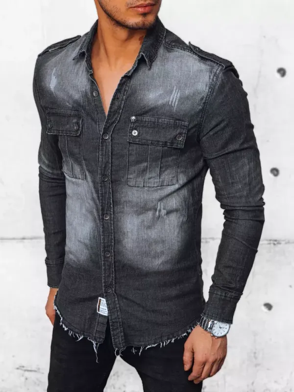 DStreet Koszula męska jeansowa czarna Dstreet