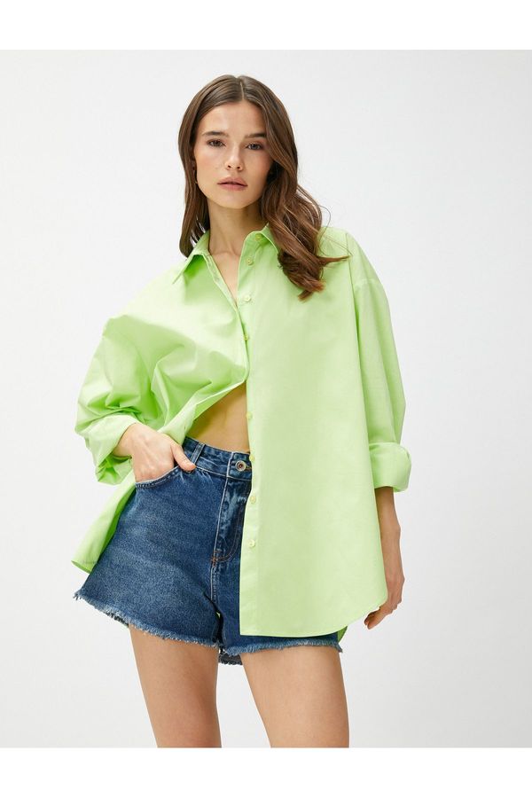 Koton Koton 3sak60011pw 786 Green Women's Cotton Woven Tops Shirt