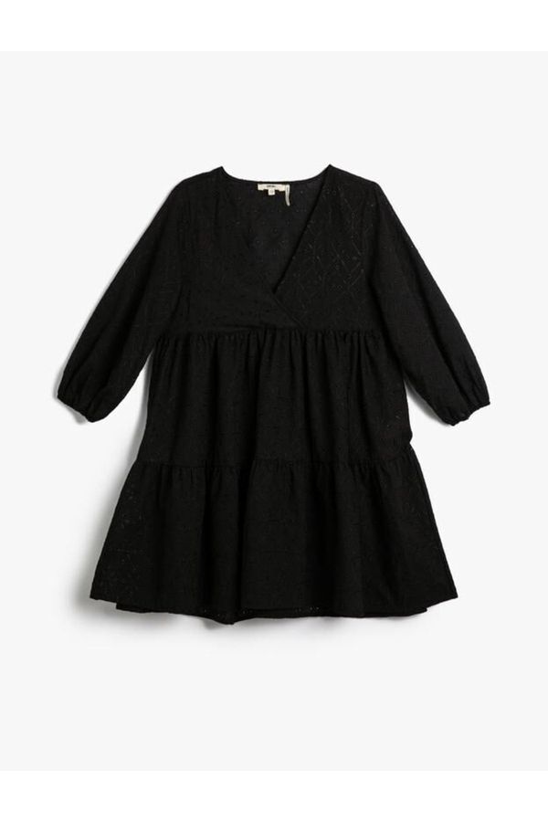 Koton Koton A мини плажна рокля бродирани балон ръкави V-образно деколте