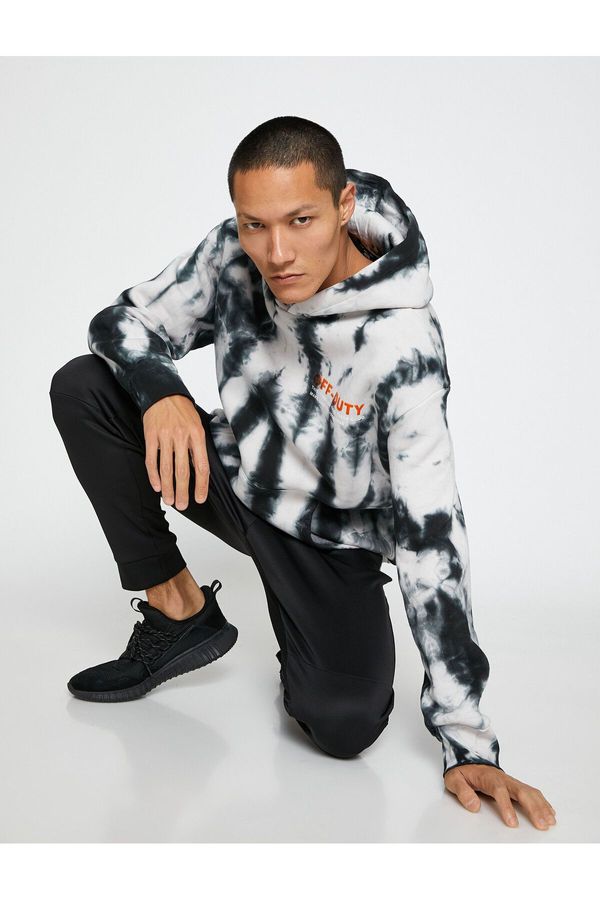 Koton Koton Basic Hooded Sweatshirt Slogan Printed Abstract Pattern Pocket Detailed