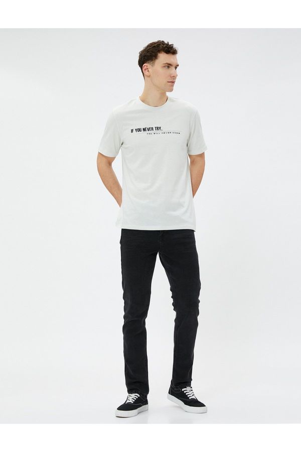 Koton Koton Basic T-Shirt with Slogan Printed Crew Neck Short Sleeves