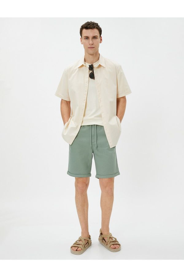 Koton Koton Basic Woven Shorts with Tiered Legs that Tie Waist, Pockets.