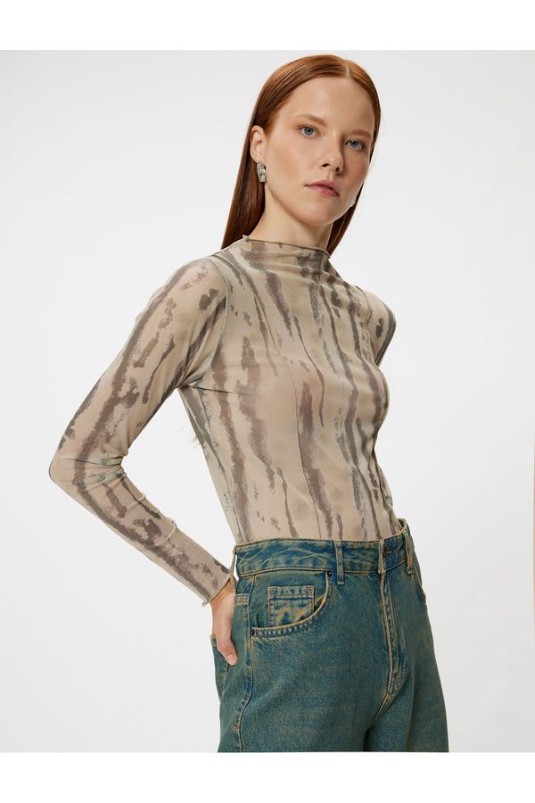 Koton Koton Batik Patterned T-Shirt Lightweight Standing Collar Long Sleeve