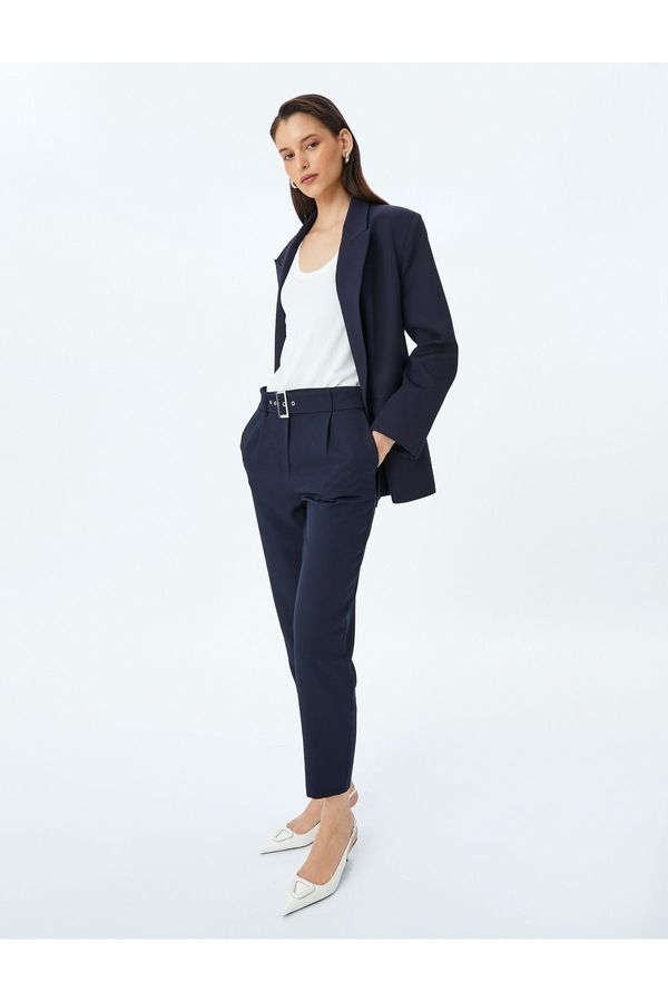 Koton Koton Belted High Waist Cigarette Fabric Trousers with Pockets