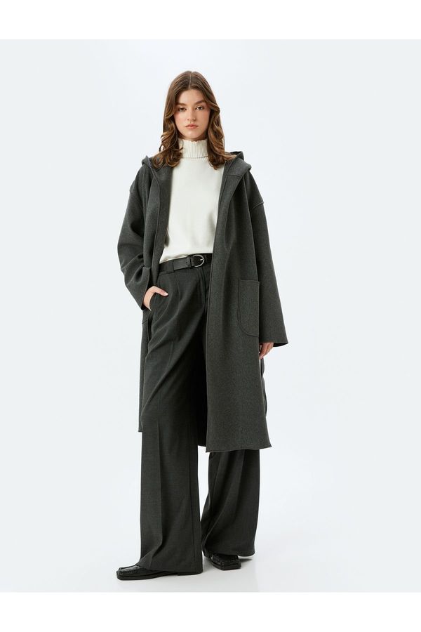 Koton Koton Belted Hooded Long Coat with Pockets