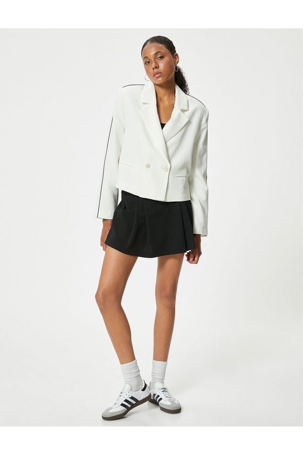 Koton Koton Blazer Jacket Piping Double Breasted Collar Buttoned Viscose Fabric