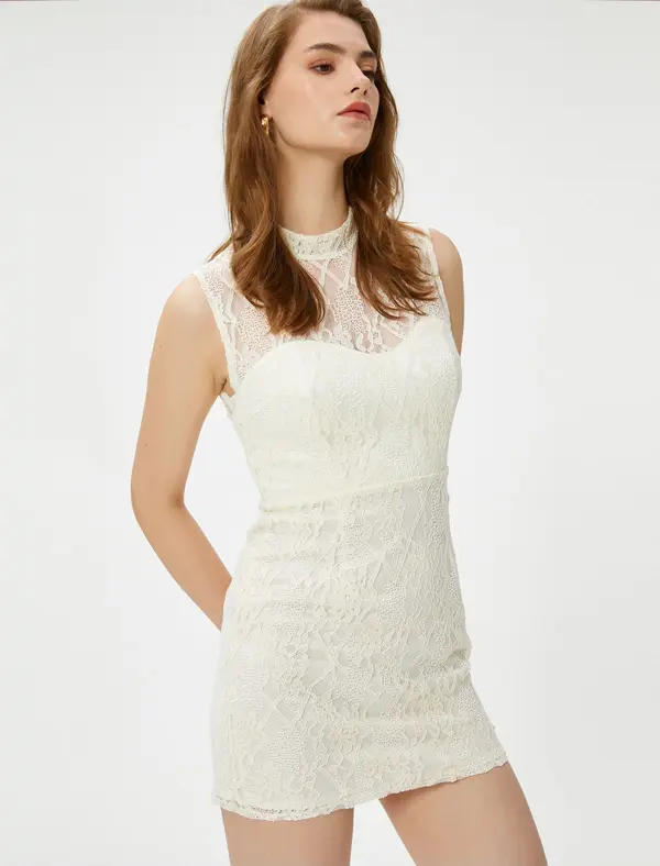 Koton Koton Bridal Lace Mini Dress Slim Fit