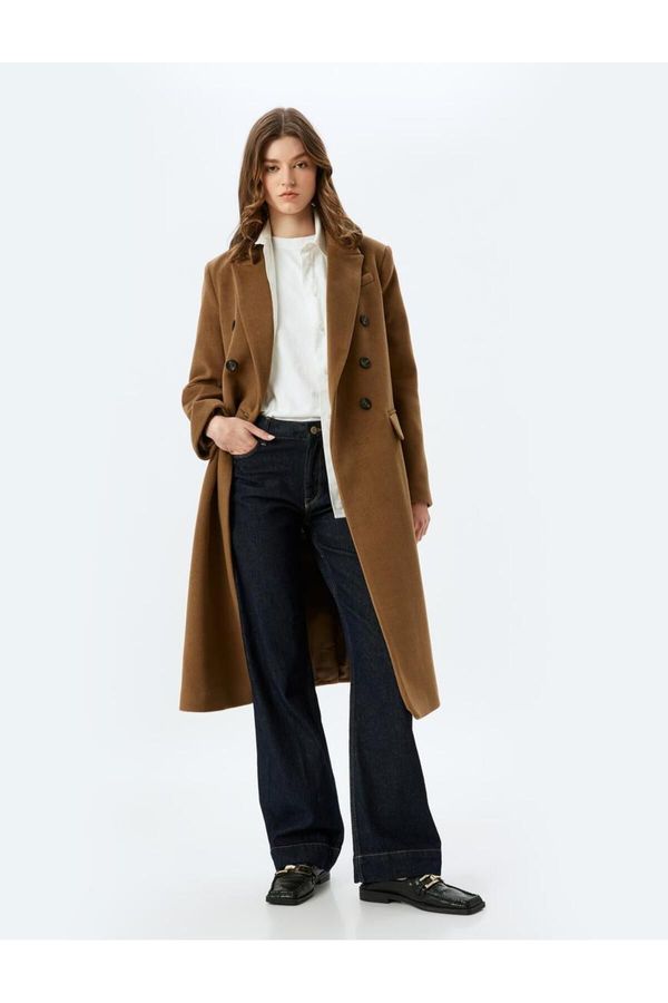 Koton Koton Buttoned Double Breasted Long Cashmere Coat