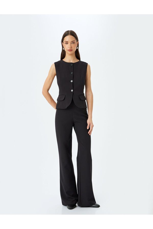 Koton Koton Buttoned Round Neck Vest with Flap Pocket Detail