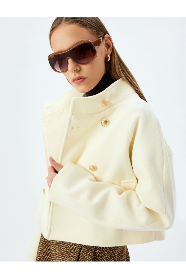 Koton Koton Buttoned Stand Collar Pocket Detailed Short Seasonal Jacket