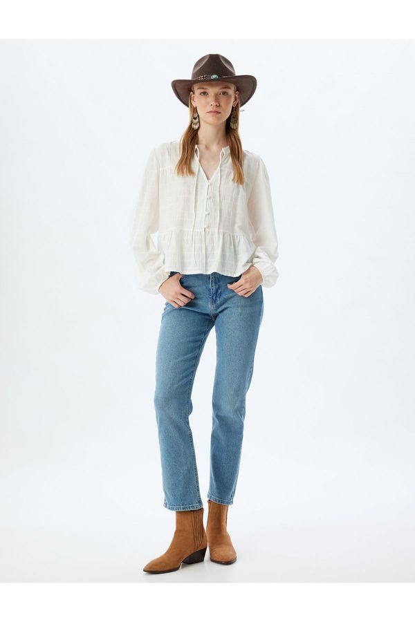 Koton Koton Buttoned Standard Waist Jeans Cotton - Slim Straight Fit Jeans