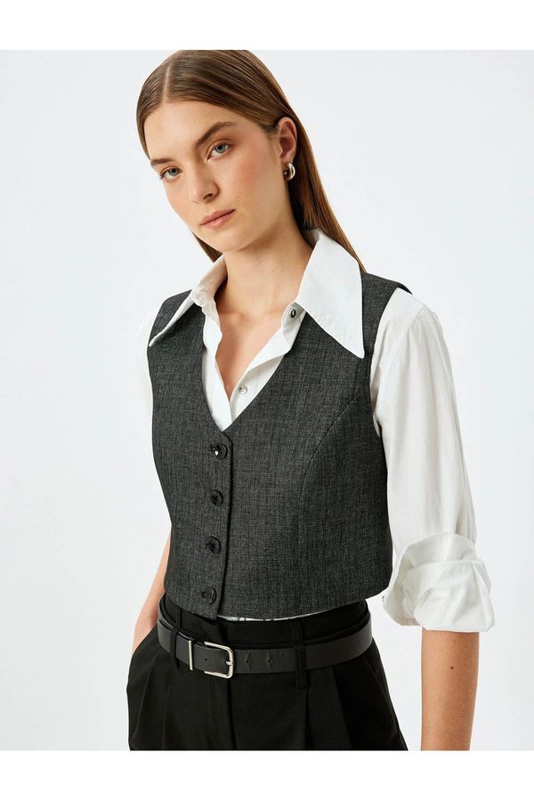 Koton Koton Buttoned V Neck Crop Vest