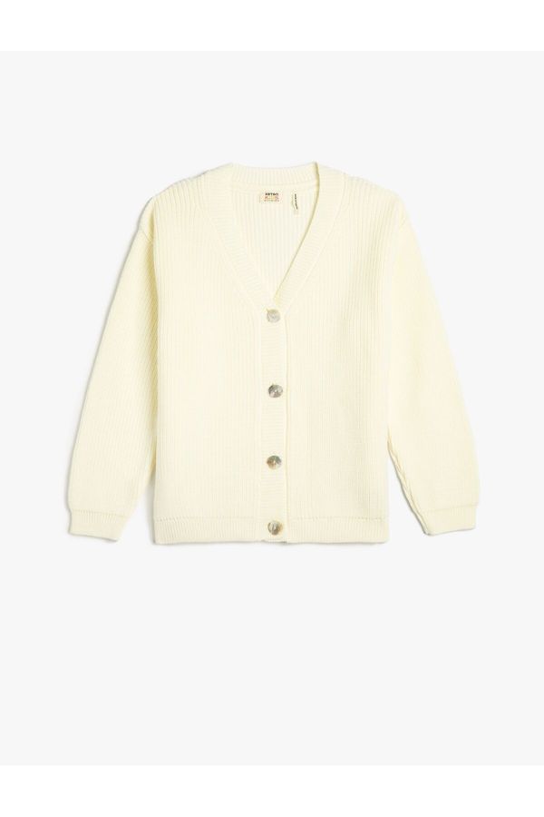 Koton Koton Cardigan Knitwear Basic V Neck Buttoned Off Shoulder