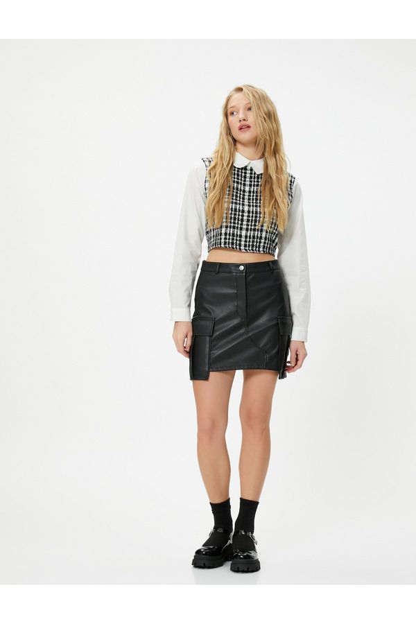 Koton Koton Cargo Faux Leather Mini Skirt With Pocket Standard Waist
