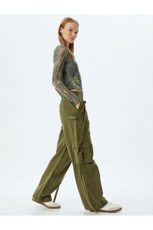 Koton Koton Cargo Trousers with Elastic Waist and Pocket Detail, Cotton