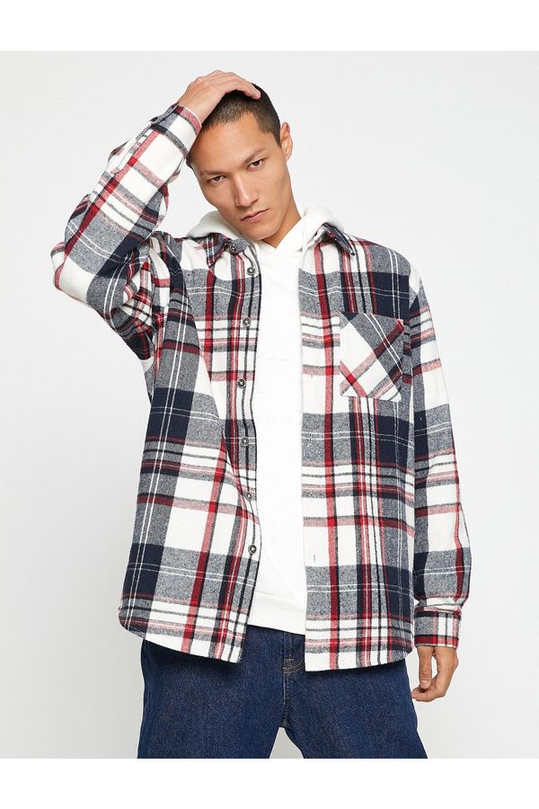 Koton Koton Checkered Lumberjack Shirt with a Classic Collar, Pocket Detailed and Long Sleeves.