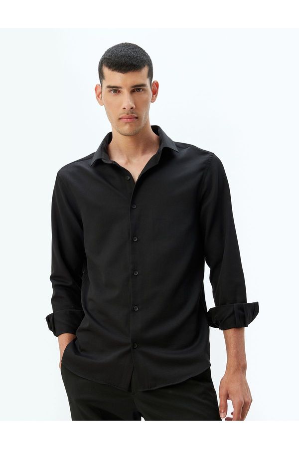 Koton Koton Classic Shirt Long Sleeve Half Italian Collar Cotton Blend
