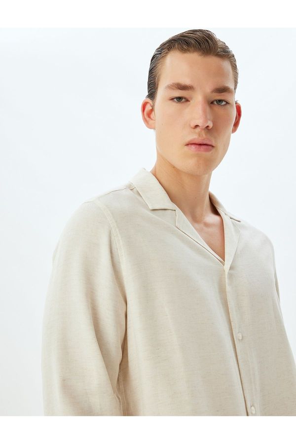 Koton Koton Classic Shirt Long Sleeve Turn-down Collar Viscose Linen Blend