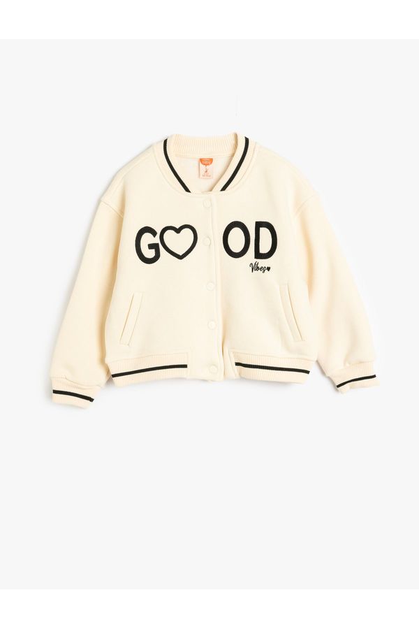 Koton Koton College Jacket Snap Closure Pocket Embroidered Detail Raised