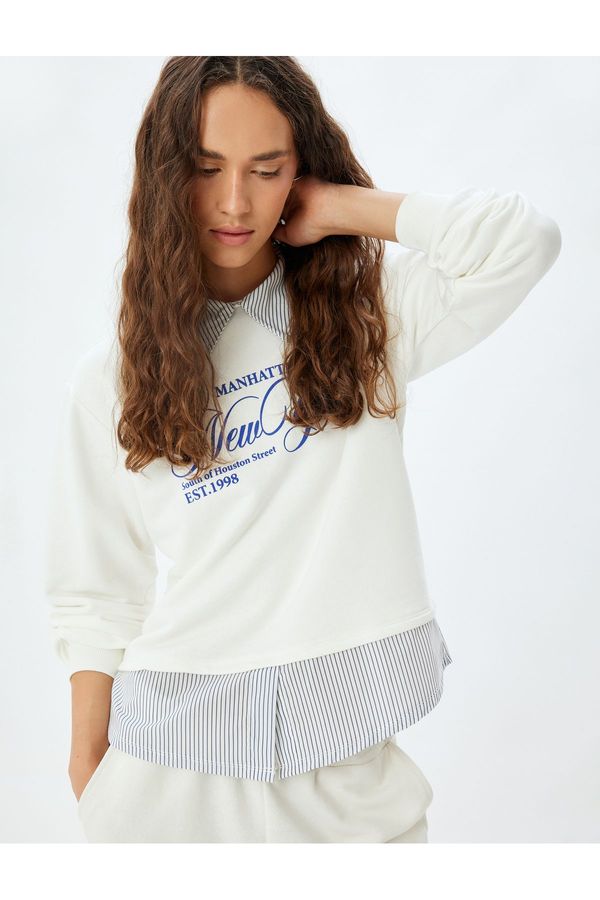 Koton Koton College Printed Shirt Collar Oversize Sweatshirt