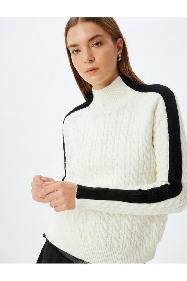 Koton Koton Color Contrast Stand Collar Hair Knit Sweater Long Sleeve