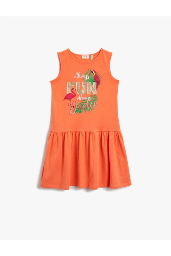 Koton Koton Combed Cotton Dress Sleeveless Round Neck Flamingo Printed Cotton