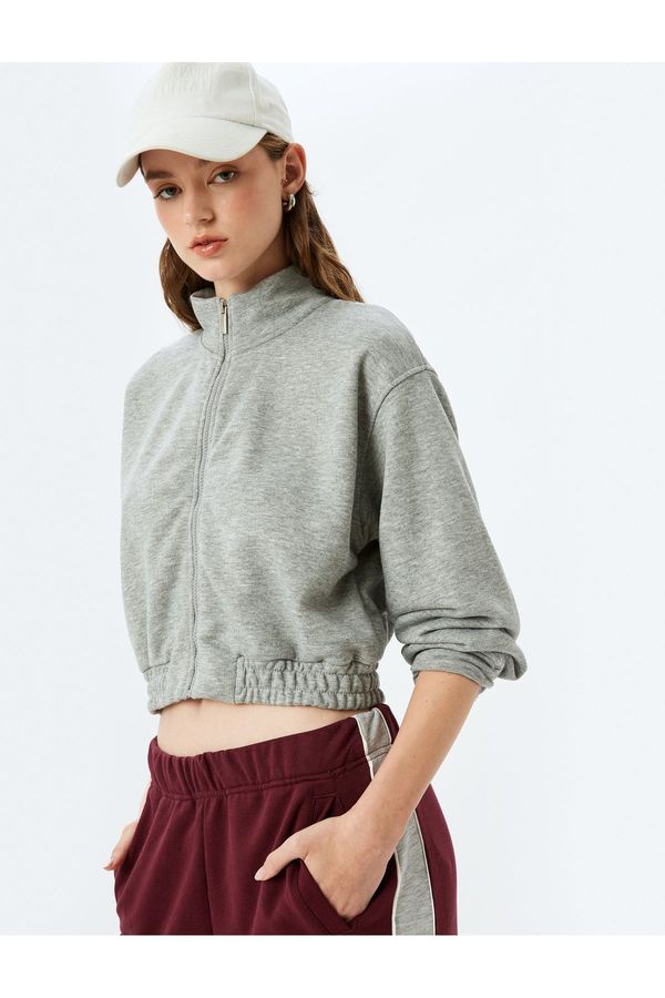 Koton Koton Comfortable Fit Stand Collar Crop Zipper Sweatshirt