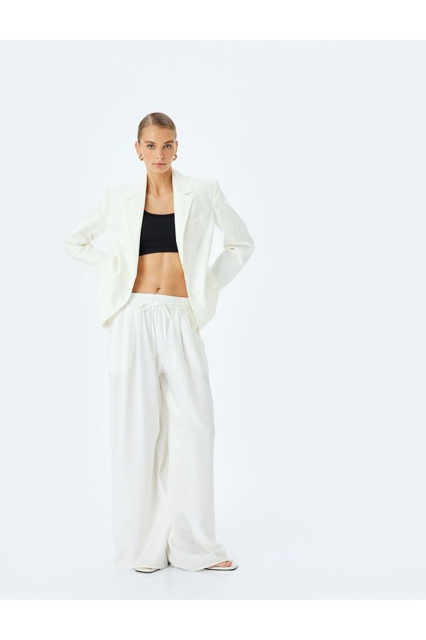 Koton Koton Comfortable Fit Wide Leg High Waist Pants with Elastic Waist Pockets