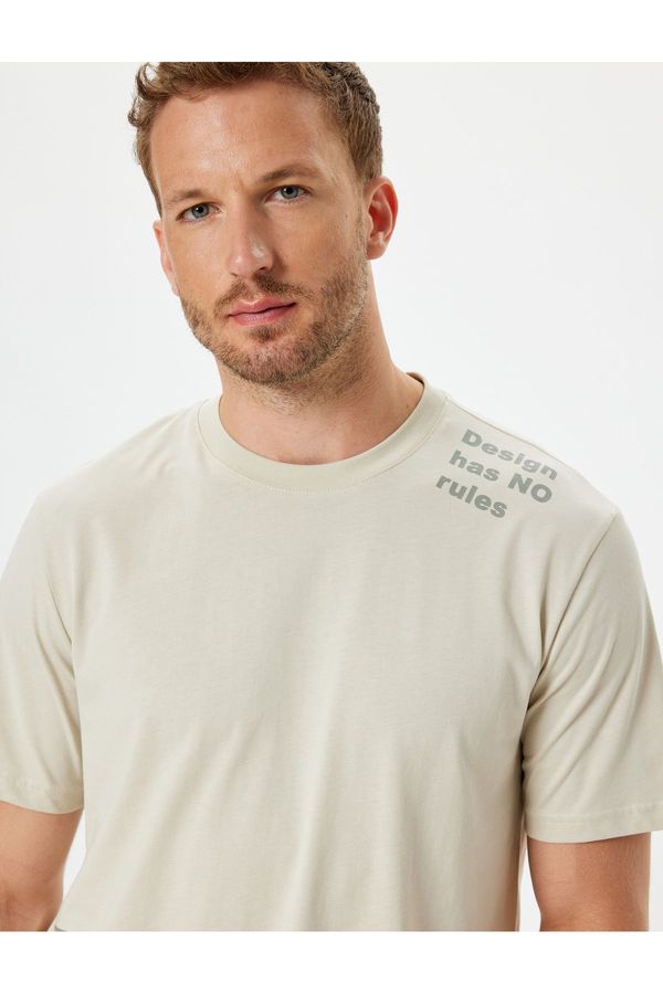 Koton Koton Cotton Crew Neck Slogan Printed Short Sleeve T-Shirt