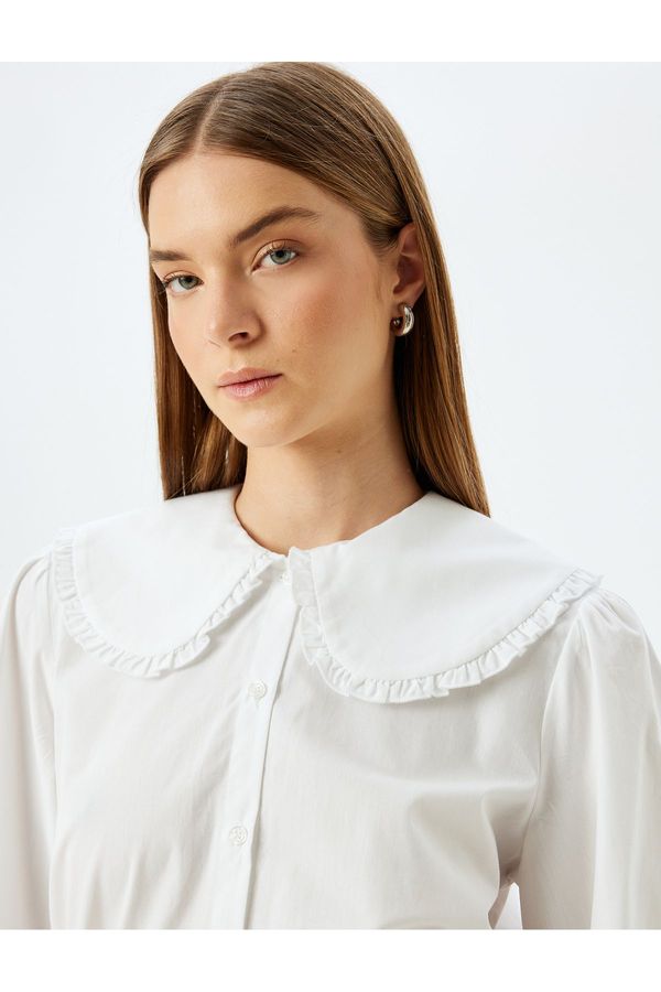 Koton Koton Cotton Long Sleeve Ruffle Baby Collar Poplin Shirt
