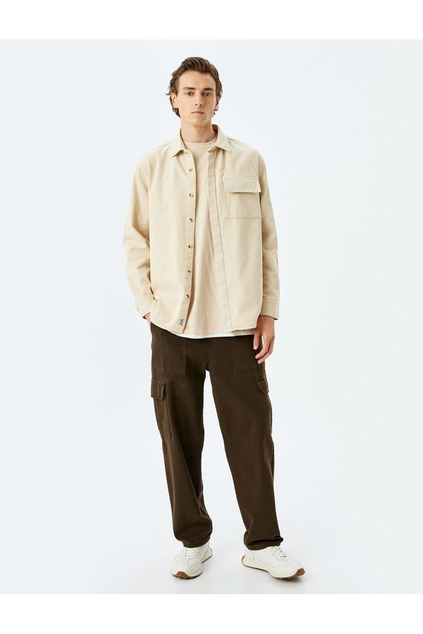 Koton Koton Cotton Long Sleeve Shirt with Flap Pocket Detail