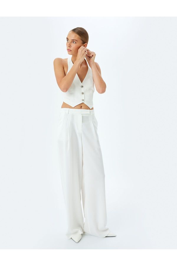 Koton Koton Crepe Fabric Pocket High Waist Wide Leg Fabric Trousers