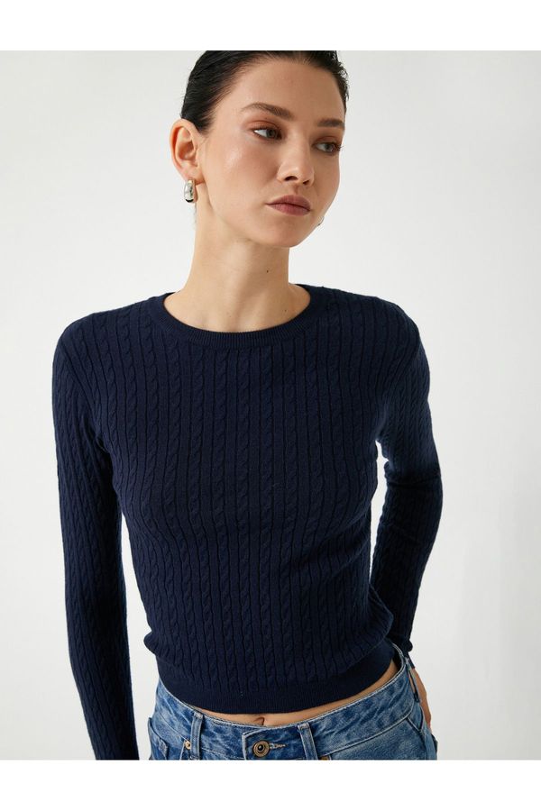 Koton Koton Crew Neck Long Sleeve Hair Knit Patterned Knitwear Sweater