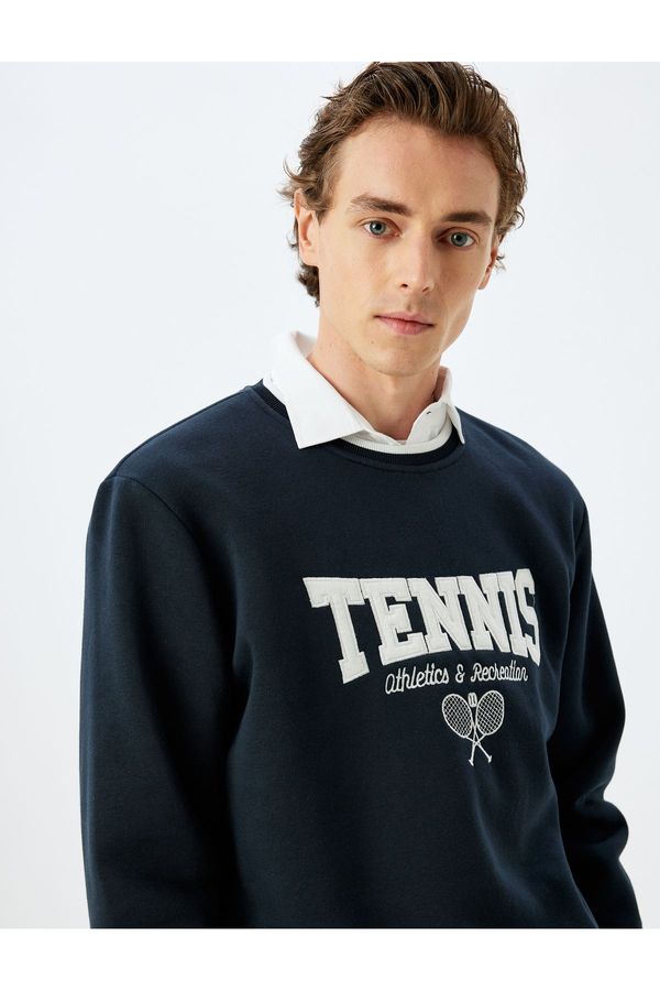 Koton Koton Crew Neck Raised Cotton Blend Slogan Embroidered Sweatshirt