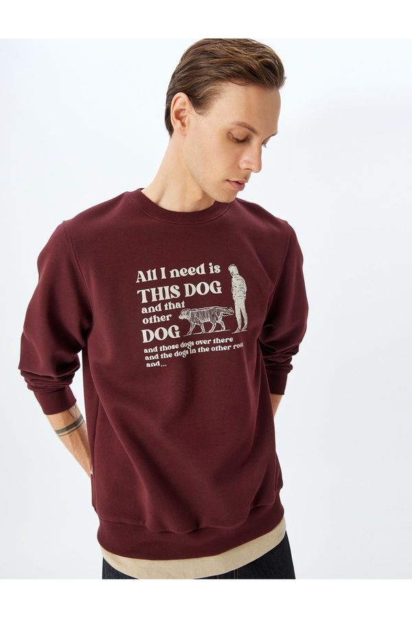 Koton Koton Crew Neck Raised Cotton Blended Slogan Printed Sweatshirt